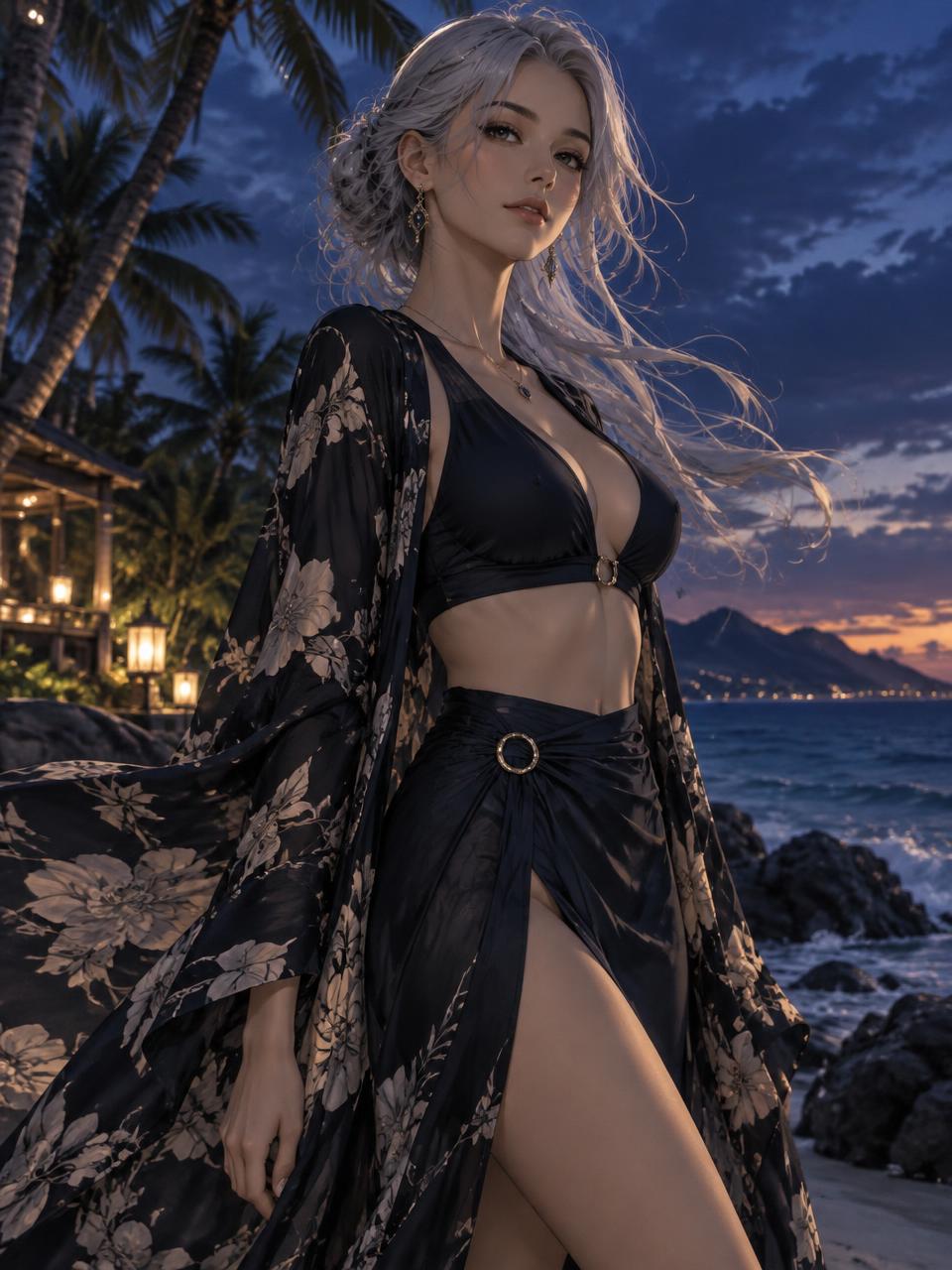 Nami on a coast at blue hour